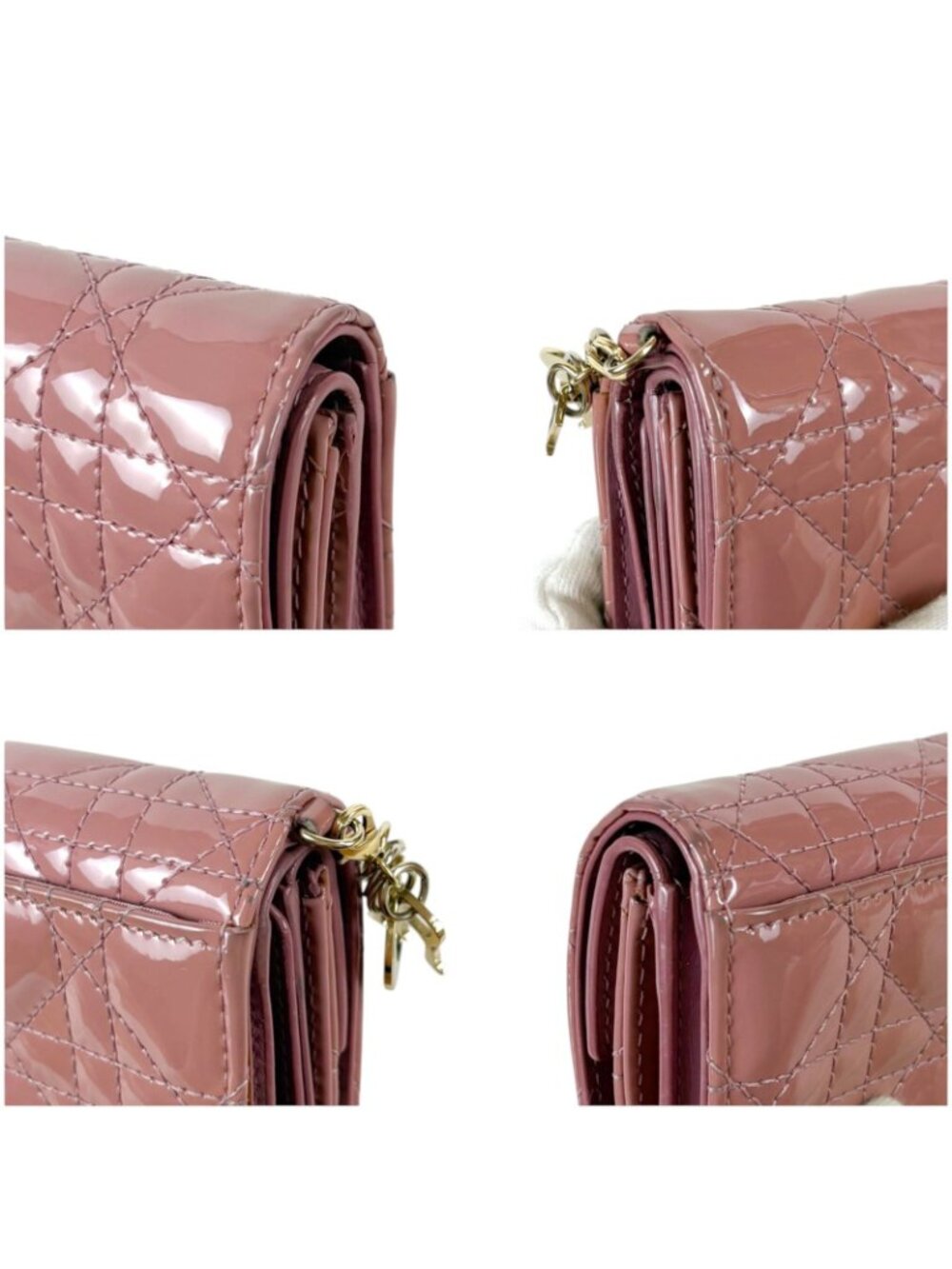 Dior Lady Lotus Wallet Trifold Cannage Patent Calfskin with Charm Handbag - Picture 7 of 15